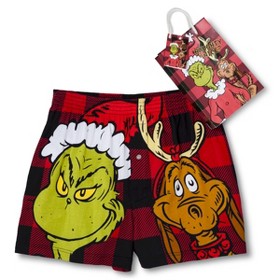 3117.The Grinch & Max Red Plaid Boxers in Gift Bag