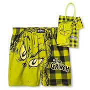3004. The Grinch *Big Face Plaid* Glow in the Dark Boxers w/Gift Bag